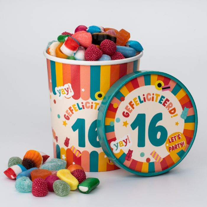 Candy Bucket “gefeliciteerd 16”